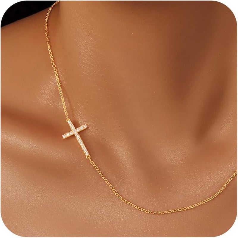 Poxtex Cross Necklace for Women Girls, Dainty 14K Gold Silver Plated Cross Choker Pendant Jewelry Non Tarnish Waterproof Trendy Cute Simple Small Necklace Easter Christian Baptism Religious Faith Jewelry Gifts - Image 1
